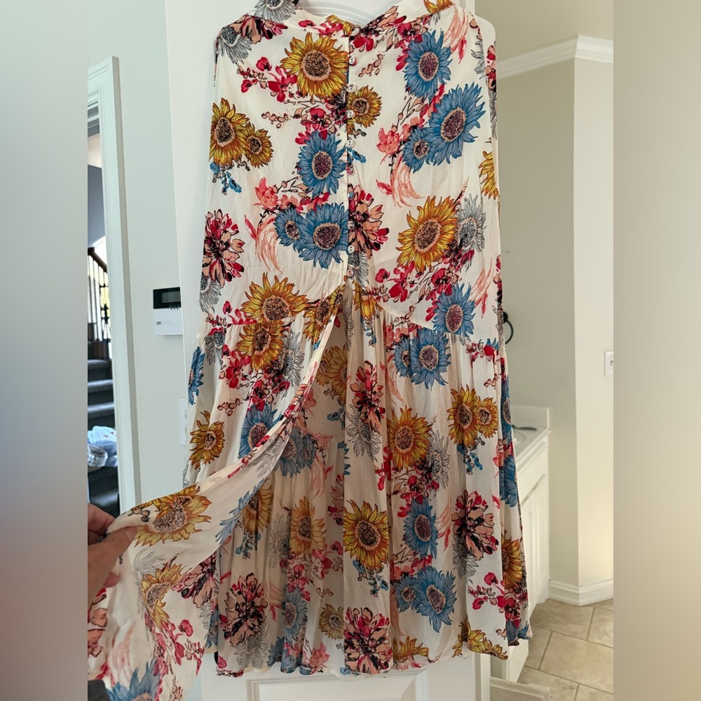 Le Lis Floral Maxi button Up Skirt - Cream, Blue, Yellow, Red